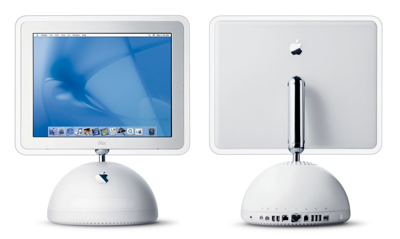 Obrazek przedstawia komputer iMac G4 wyprodukowany przez Apple.