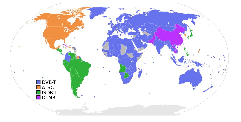 Podział standardów telewizji naziemnej na świecie. Droga do 8K jeszcze daleka, lecz całkiem wyraźna. (źródło: Wikipedia)