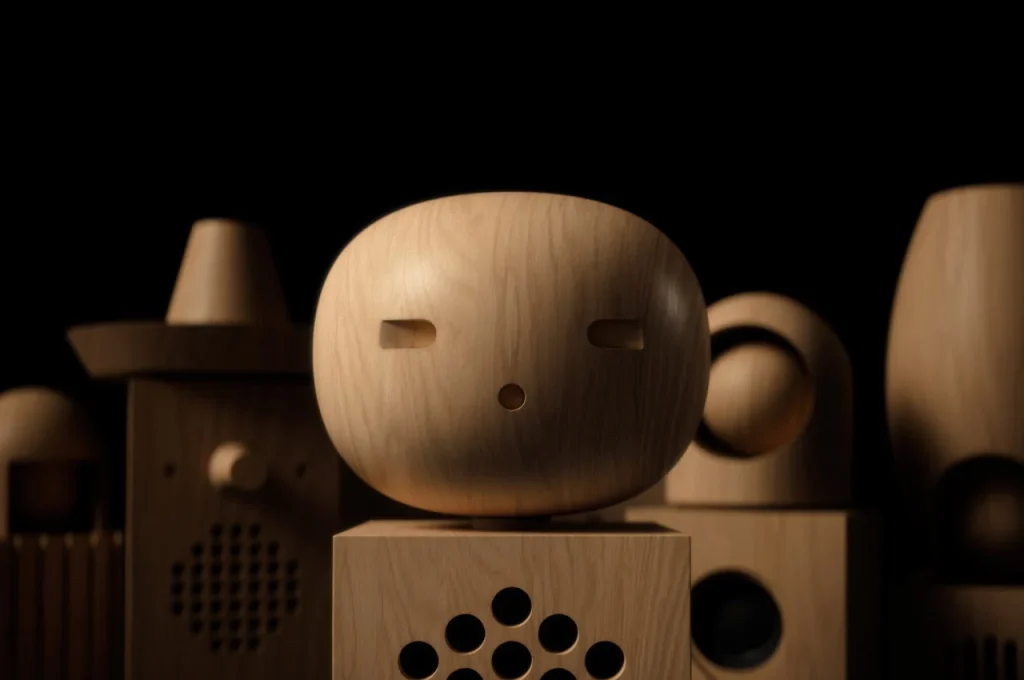 8 drewnianych figurek, które tworzą chór. Każda ma w sobie głośnik