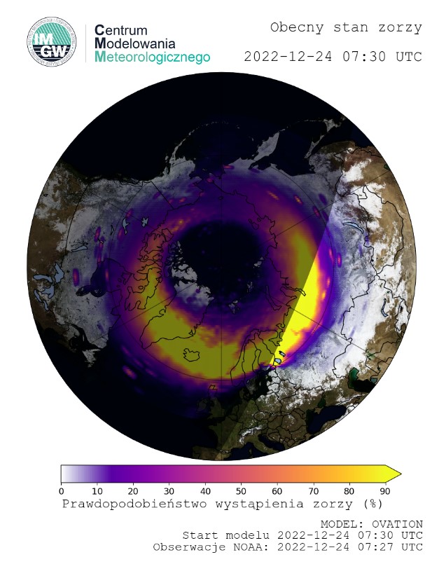 Obecny stan zorzy polarnej, źródło: CMM IMGW-PIB - Pogoda Kosmiczna