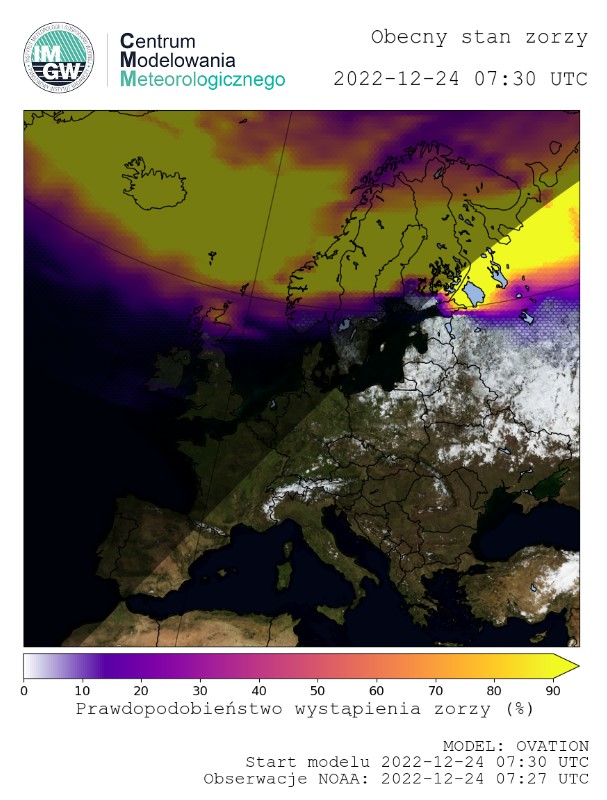 Obecny stan zorzy polarnej, źródło: CMM IMGW-PIB - Pogoda Kosmiczna