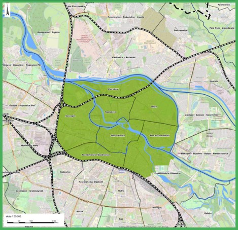 Rekomendowany obszar transportu we Wrocławiu, źródło: PSPA