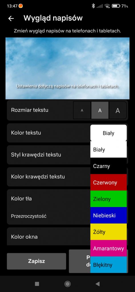 Zmiana kolorów napisu (screen)