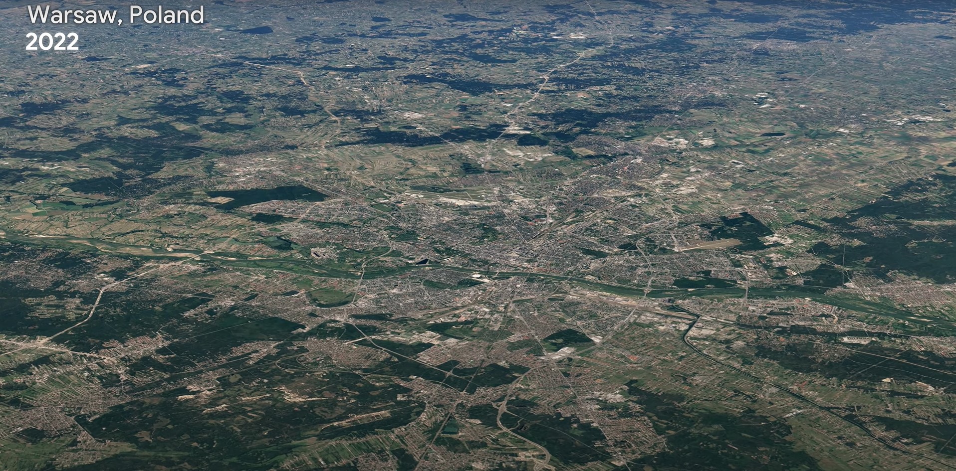 Warszawa w 2022 roku (źródło Google Earth/YouTube)