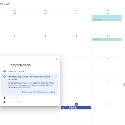 Przypomnienia migrują w zadania (źródło: Kalendarz Google)
