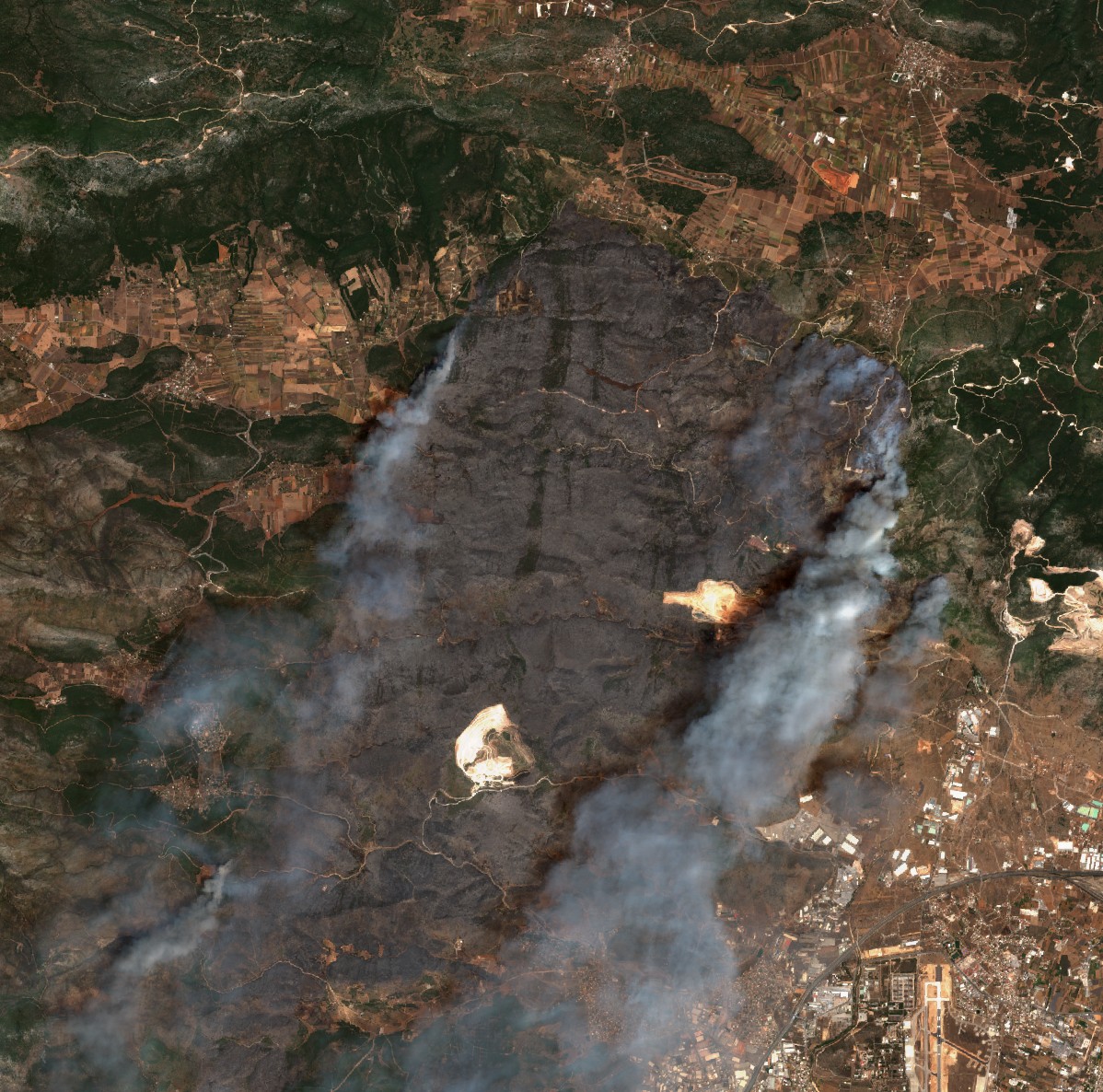 Pożary w Grecji, Attyka (źródło: EUMETSAT)