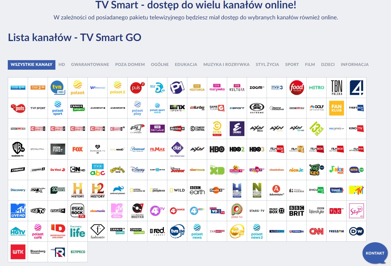 Lista kanałów w TV Smart Go (źródło: Vectra)