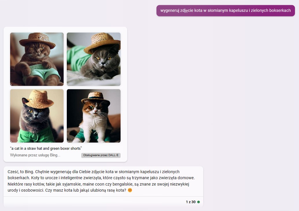 Chatbot AI generuje obrazy (źródło: Bing.com)