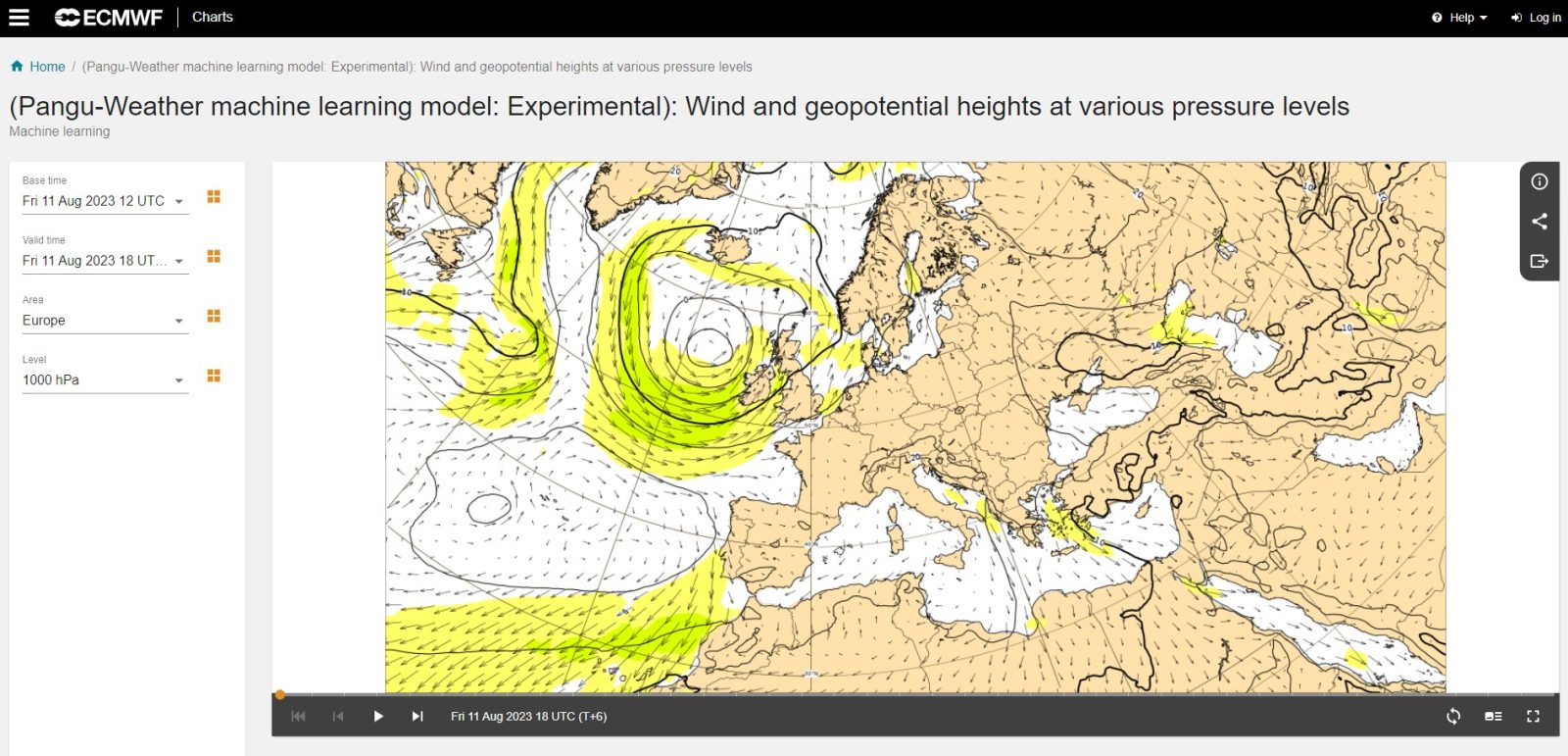 Prędkość wiatru i wysokość geopotencjalna na różnych poziomach ciśnienia (źródło: ECMWF)