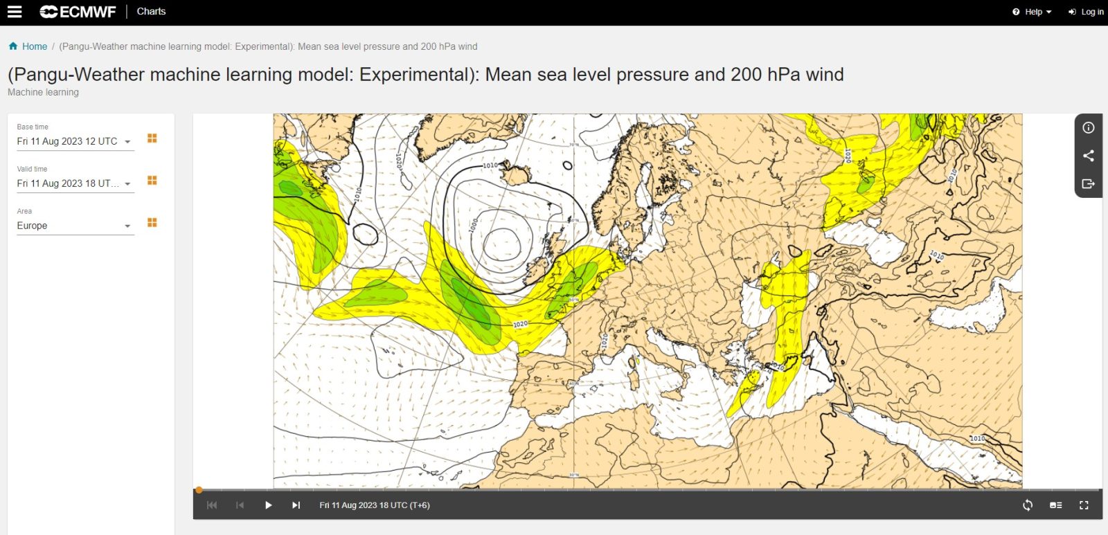 Średnie ciśnienie na poziomie morza i wiatr 200 hPa (źródło: ECMWF)