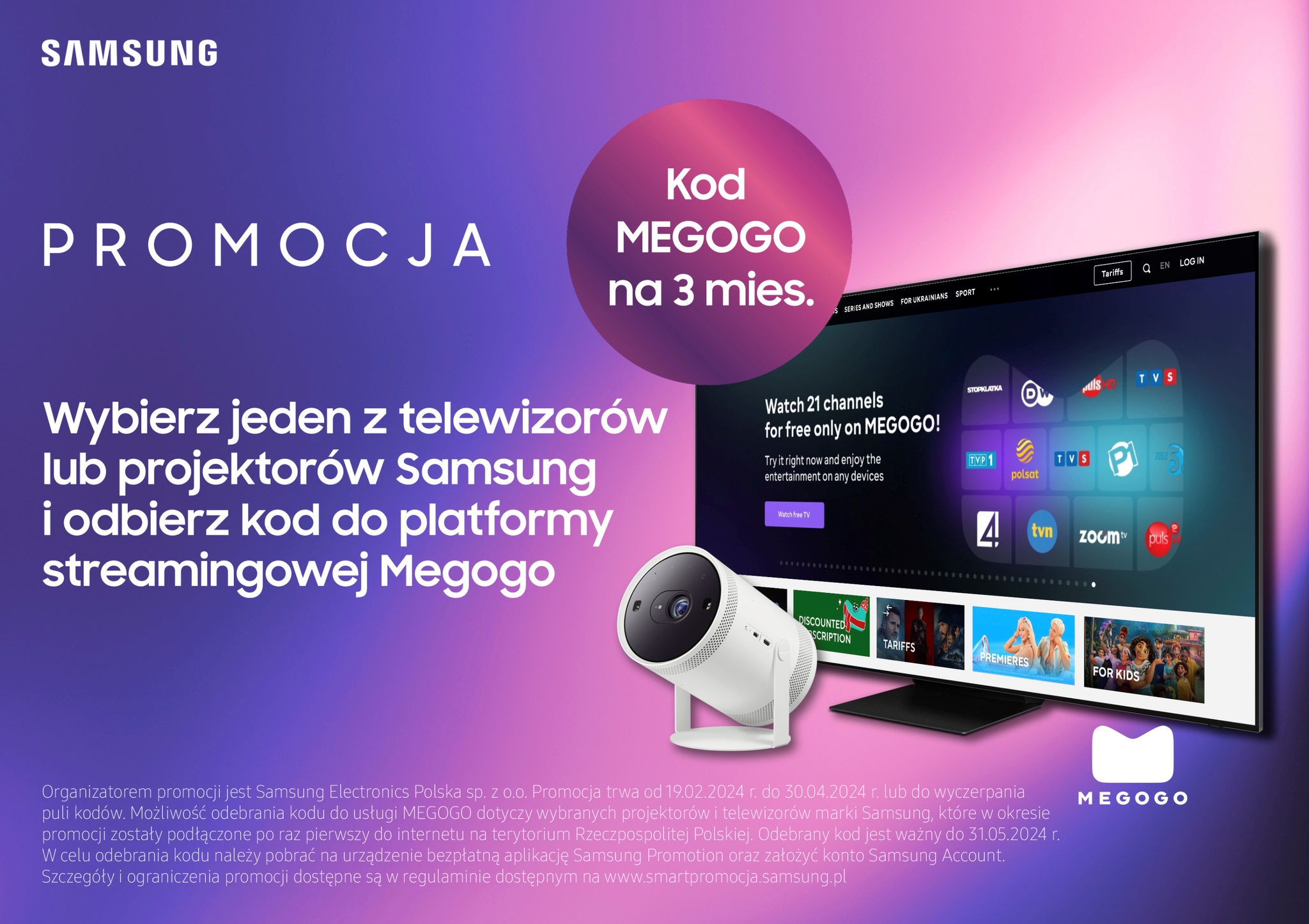 3-miesięczny darmowy dostęp do platformy MEGOGO (źródło: Samsung)