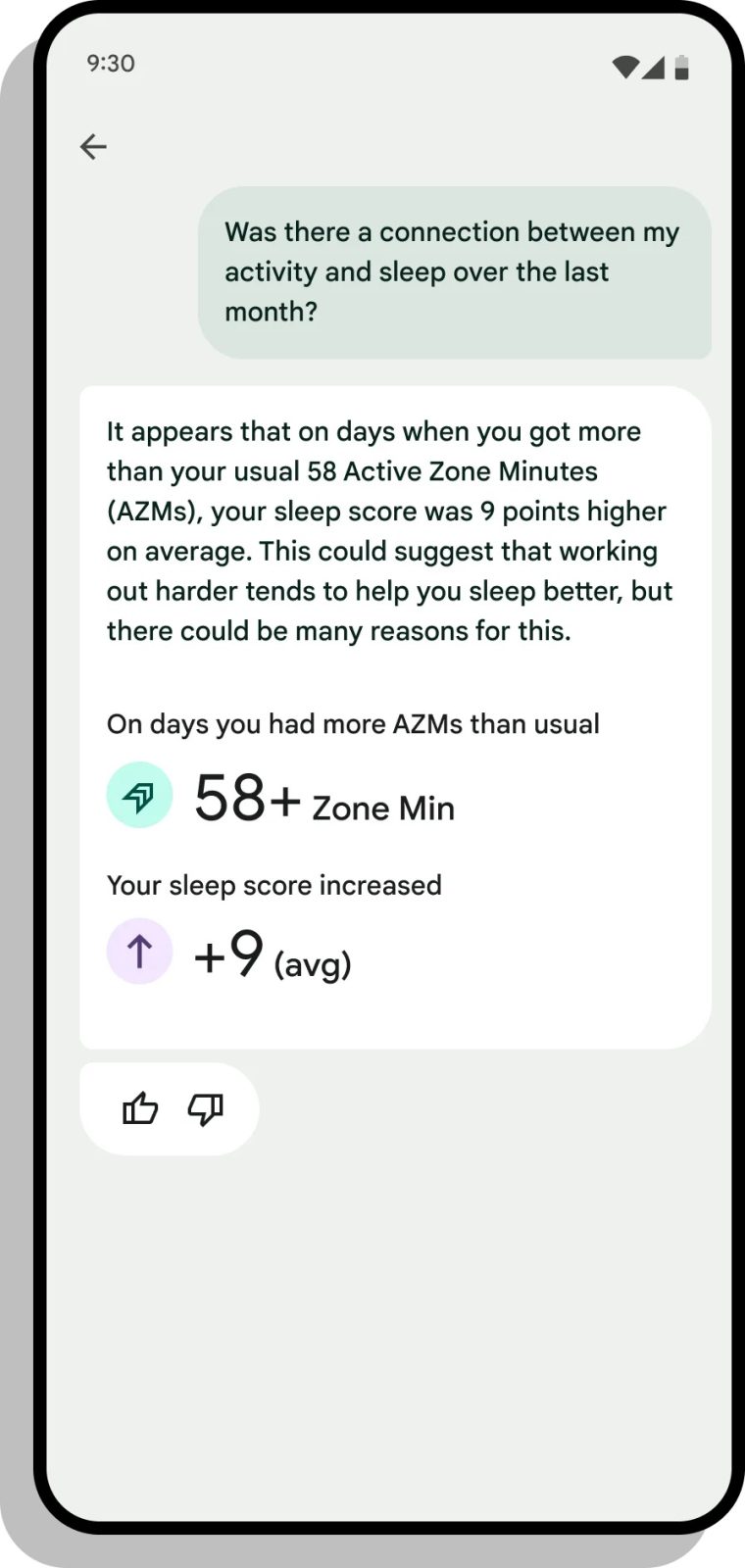 Chatbot AI w aplikacji Fitbit (źródło: Google)